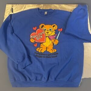 Fall Out Boy Sweatshirt Medium Blue Crew Neck Teddy Bear Lover Daggar Band